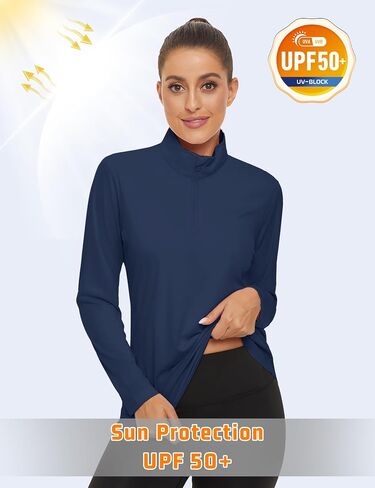 Womens 1/4 Zip Pullover Long Sleeve UPF 50+ Sun Protection SPF Uv Shirts Quick Dry Athletic T-Shirts in Saudi Arabia