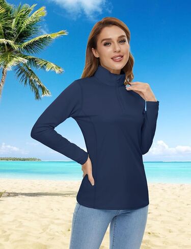 Womens 1/4 Zip Pullover Long Sleeve UPF 50+ Sun Protection SPF Uv Shirts Quick Dry Athletic T-Shirts in Saudi Arabia