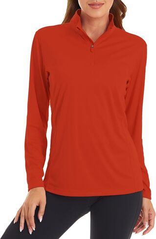 Womens 1/4 Zip Pullover Long Sleeve UPF 50+ Sun Protection SPF Uv Shirts Quick Dry Athletic T-Shirts in Saudi Arabia
