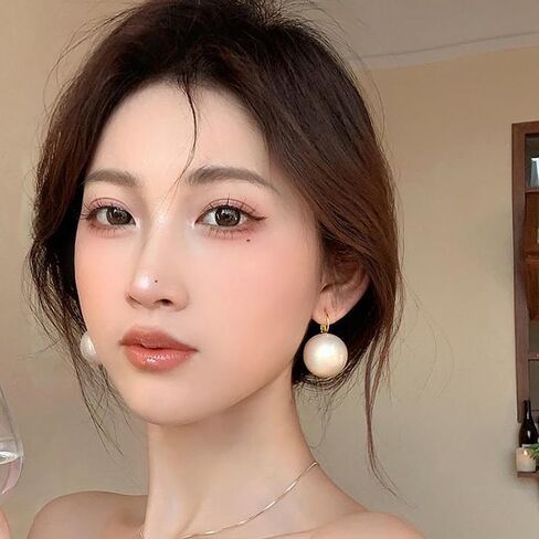 Large Pearl Earrings for Women Dainty 20MM Big Pearl Drop Dangle Earrings Hypoallergenic Gold Hoop Earrings Trendy Birthday Jewelry Accessories Gifts in Saudi Arabia