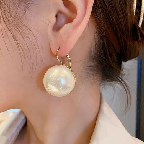 Large Pearl Earrings for Women Dainty 20MM Big Pearl Drop Dangle Earrings Hypoallergenic Gold Hoop Earrings Trendy Birthday Jewelry Accessories Gifts in Saudi Arabia
