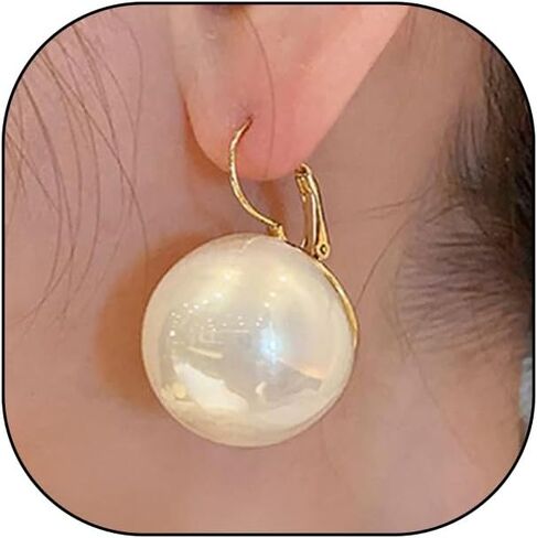 Large Pearl Earrings for Women Dainty 20MM Big Pearl Drop Dangle Earrings Hypoallergenic Gold Hoop Earrings Trendy Birthday Jewelry Accessories Gifts in Saudi Arabia