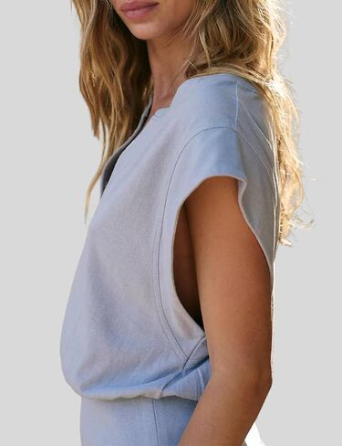 InterNos Womens Summer Mini Dress Lightweight V Neck Cap Sleeves A-Line Casual Athletic Dress in Kuwait