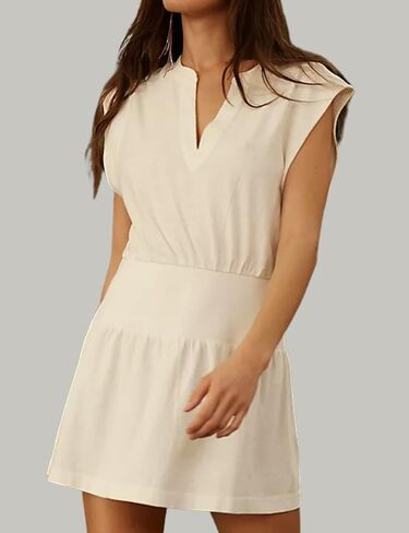 InterNos Womens Summer Mini Dress Lightweight V Neck Cap Sleeves A-Line Casual Athletic Dress in Kuwait