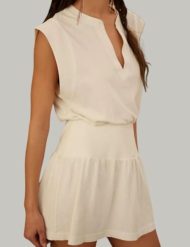 InterNos Womens Summer Mini Dress Lightweight V Neck Cap Sleeves A-Line Casual Athletic Dress in Kuwait