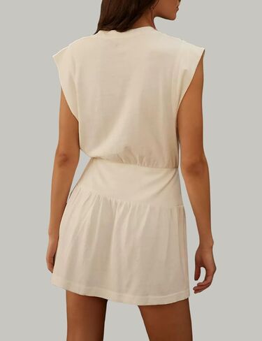 InterNos Womens Summer Mini Dress Lightweight V Neck Cap Sleeves A-Line Casual Athletic Dress in Kuwait