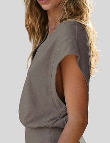 InterNos Womens Summer Mini Dress Lightweight V Neck Cap Sleeves A-Line Casual Athletic Dress in Kuwait