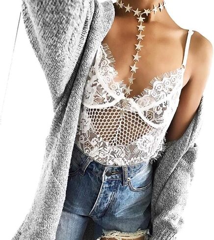 Aimimier Rhinestone Star Bikini Harness Body Chain مع قلادة المثيرة المثيرة لسلسلة الخصر الشاطئ مجوهرات الجسم الليلية للنساء والبنات (الفضة) in Saudi Arabia
