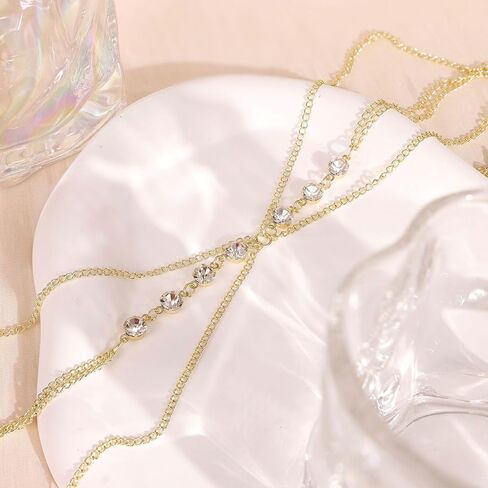 14k Gold Body Chain for Women Sexy Bikini Bra Chain Layered Summer Beach Rhinestone Body Jewelry in Saudi Arabia