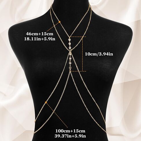 14k Gold Body Chain for Women Sexy Bikini Bra Chain Layered Summer Beach Rhinestone Body Jewelry in Saudi Arabia