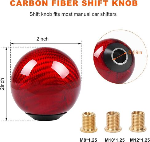 Carbon Fiber Shift Knob, Spherical Type Gear Knob with 3 Adapters, Round Ball Shift Compatible with Most Manual Automotive, Car Stick Shifter Accessories (Black) in Kuwait