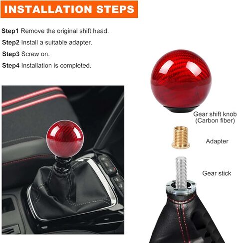 Carbon Fiber Shift Knob, Spherical Type Gear Knob with 3 Adapters, Round Ball Shift Compatible with Most Manual Automotive, Car Stick Shifter Accessories (Black) in Kuwait