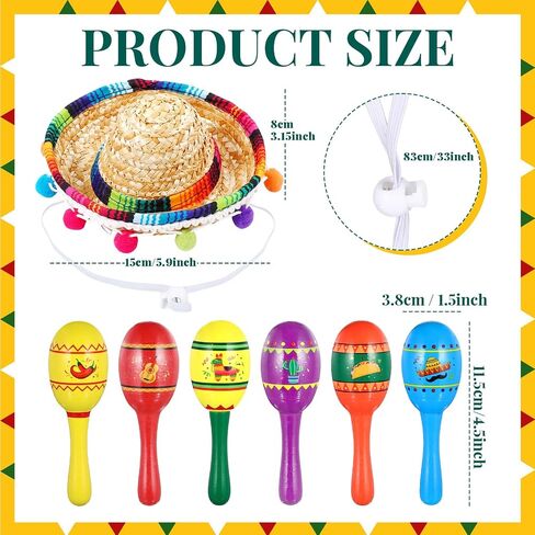 Hungdao 24 Pcs Fiesta Decorations Includes Mini Donkey Pinata Wooden Fiesta Maracas for Kids Mini Sombrero Hats Cinco De Mayo Decorations for Birthday Fiesta Supplies in Saudi Arabia