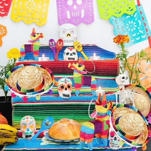 Hungdao 24 Pcs Fiesta Decorations Includes Mini Donkey Pinata Wooden Fiesta Maracas for Kids Mini Sombrero Hats Cinco De Mayo Decorations for Birthday Fiesta Supplies in Saudi Arabia