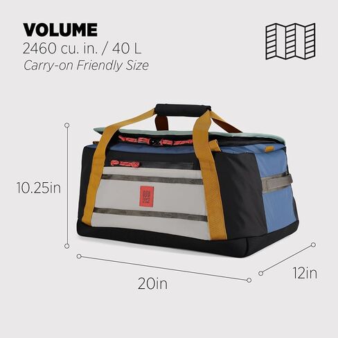 Topo Designs Mountain Duffel 40L, Recycled Nylon Ripstop Travel Bag, Removable Backpack Straps, Interior Mesh Pockets, Bluesign Approved (Stone Blue/Bone White) in Saudi Arabia