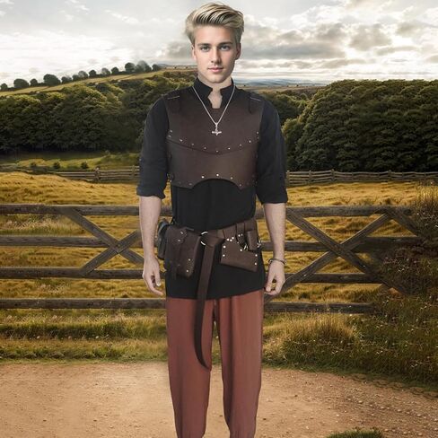 Medieval Leather Chest Armor - Renaissance Costume for Men, LARP Costume & Medieval Accessories 11Pcs in Kuwait