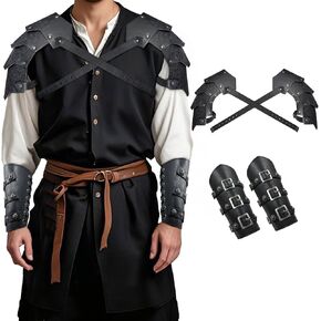 3PCs Medieval Armor Set, Vintage Mercenary Knight Shoulder Armor,Viking PU Leather Bracers for Cosplay Ren Faire/LARP