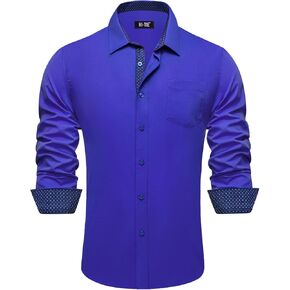 Hi-Tie Mens Dress Shirts Wrinkle Free Inner Contrast Jacquard Long Sleeve Casual Button Down Shirt Business Party Wedding