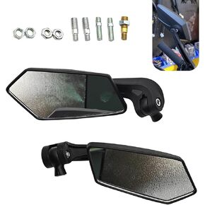 Pack-2 Motorcycle Rear View Mirror, HD Adjustable Extended Angle Blind Spot Mirror, Anti-sway Mount with Installation Bolts, Universal for Motorcycles ATVS Modification Accessories (Black)