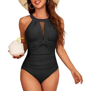 Zando High Neck Swimsuits for Women 2025 Mesh Tummy التحكم