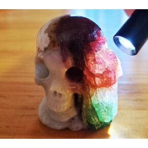 Skullis 1.7" Tourmaline Crystal Skull, Hand Carved Gemstone Fine Art Sculpture, Reiki Healing Stone Statue.
