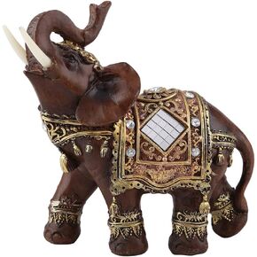 Hilitand Lucky Wealth Elephant Statue Sculpture Feng Shui Wood Grain Figurine Home Desktop Decoration Gift(L)