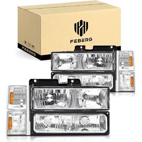 [OE Style Anti-Yellowing Headlights For 1994-1998 GMC C/K 1500 2500 3500 Sierra; For 94-99 GMC C/K 1500 2500 Suburban Yukon Headlight Headlamp+Corner Side Marker Lights+Bumper Signal Lights