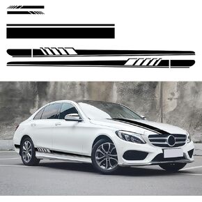 SUNJIKA Compatible with Car Stripe Graphic Decal Vinyl Graphics Cars Sticker for Bumper Hood Car Body Side Door for Mercedes Benz C Class W205 C180 C200 C230 C280 C300 C320 C350 C63 AMG Black 5pc