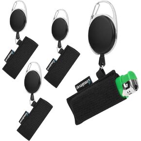 Retractable Lighter Holder Keychain with Belt Clip, Elastic Lighter Leash Classic Lighter Cover, Double Clip for Convenience,Retract Extension 24", Fits for BIC Classic Lighter,Pack of 4
