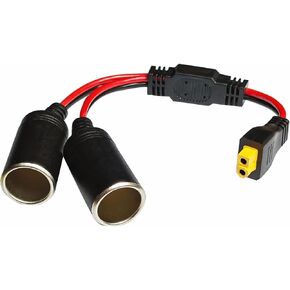 12AWG XT60 Female to 12V Cigarette Lighter Female Socket Cable, XT60 Female to 2 Car Cigarette Lighter Socket for Car,RV,Motorcycle 25cm/9.8 inch