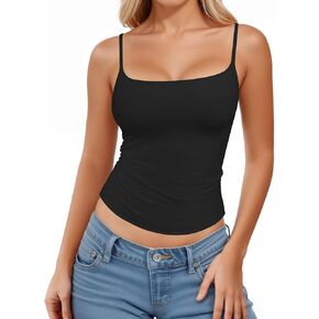 MANGOPOP Womens Camisole Tank Tops Square Neck Spaghetti Strap Cami Double Lined Sleeveless Crop Top Sexy Shirts
