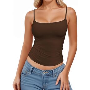 MANGOPOP Womens Camisole Tank Tops Square Neck Spaghetti Strap Cami Double Lined Sleeveless Crop Top Sexy Shirts in Kuwait