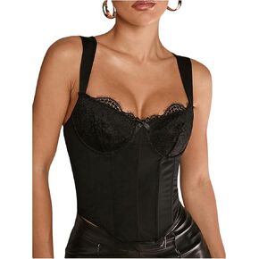 SOLY HUX Women's Lace Trim Corset Tops Sleeveless Shirts Party Elegant Going Out Tank Tops