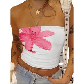 Verdusa Women's Floral Print Strapless Tube Top Boho Backless Fitted Bandeau Crop Tops