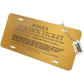 الرسومات والمزيد من Willy Wonka و Chocolate Factory Golden Ticket Novelty Metal Vanity Tag Plate