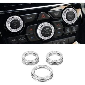 PIFOOG for Jeep Grand Cherokee Accessories & Cherokee Accessories 2014-2021, Crystal Bling Car AC Knob Covers for Jeep Interior Trim Kit 3PCS Women Men Metal Silver