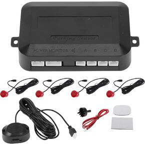 Motoforti Universal Auto Vehicle Reverse Backup Radar System Reverse Parking Sensors Distance Detection Silver Tone 4 Parking Sensors Alarm Buzzer Reminder