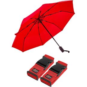 Gorilla Grip Umbrella and Luggage Straps, Umbrella Lightweight Portable, Luggage Straps Tightening Belts 2 Pack both in Red, 2 item Bundle