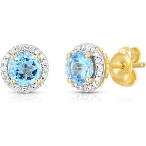 Femme Luxe Halo Birthstone Stud Earrings with Diamond in 14K Yellow Gold plated Silver