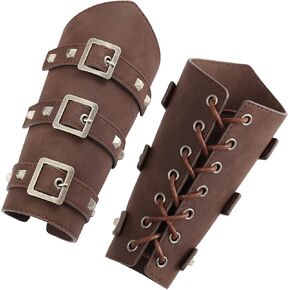 Mens Faux Leather Arm Guards-Medieval Buckle Armor Gauntlet-Suitable for Adult Punk Cosplay Custom