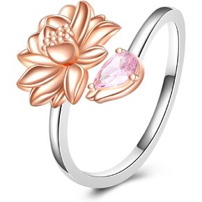 Lotus Ring 925 Sterling Silver Lotus Flower Ring قابلة للتعديل OM Yoga Flower Breats Rings Jewelry Inspirational Jewelry for Women Love