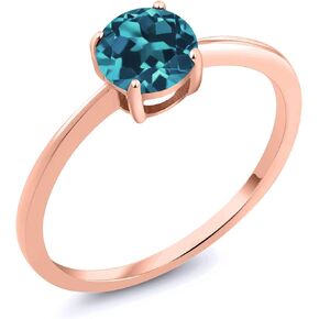 Gem Stone King 10K Rose Gold London Blue Topaz Solitaire Engagement Ring | 1.10 Cttw | Round 6MM | Wedding Anniversary Promise Gold Ring For Women | Available in Size 5,6,7,8,9