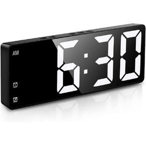 Oria Digital Alarm ، ساعة المنبه LED ، ساعة مكتب شاشة كبيرة مع شاشة درجات الحرارة ، 12/24 ساعة ، غفوة ، شحن USB أو AAA مدعوم بغرفة نوم غرفة المعيشة