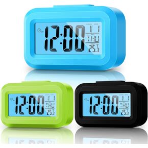 Highergo Digital Alarm Clock Large LCD Display, Simple Operation, Snooze Back Light, Time Date Month, Temperature Multifunction Clock for Bedrooms Office Travel Heavy Sleepers(Classic Colors,3 Pack)