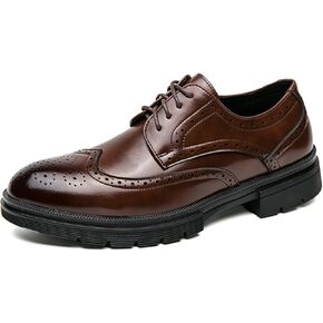 Men's Leather Platform Lace Up Wingtip Oxford Shoes Comfort Breathable Lug Sole Brogue Dress Shoes Casual Business Work Shoes