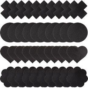 40Pcs Disposable Breast Covers, 4 Styles Nipple Covers Pasties Self-Adhesive Bra Pad, No Show Satin Breast Petals Stickers Black