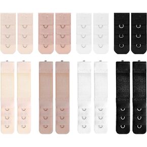 8 Pack Bra Extensers 1 Hook 3 صفوف ، تمديدات حزام حمالة الصدر ، موسع خطاف حمالة الصدر الناعم والمريح (أسود ، أبيض ، بيج ، لون البشرة)