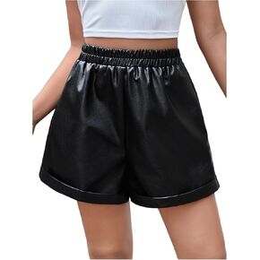 Milumia Women Faux Leather Shorts Elastic High Waisted Straight Leg Pleather Shorts Black Medium