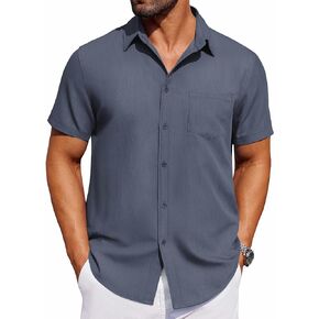 COOFANDY Men's Short Sleeve Button Down Shirt Casual Untucked Dress Shirt Stretch Denim Shirt