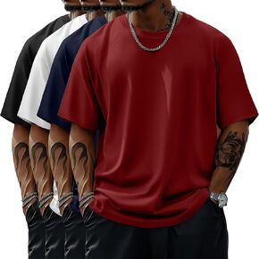 4 Pack Men's Big & Tall Short Sleeve Tees, Crew Neck Cotton Blend T-Shirts Moisture Wicking Stretch Casual Gym Wear